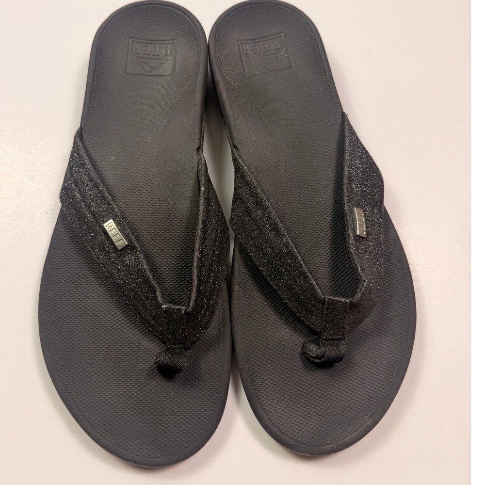 Reef Ortho-Spring Black Glitter Flip Flop Sandals Womens 11 Anatomic Contouring